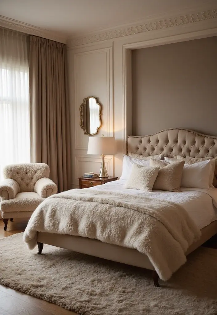 25 Anniversary Bedroom Decoration Ideas That Feel Romantic & Thoughtful - 19. Soft Faux Fur Accents