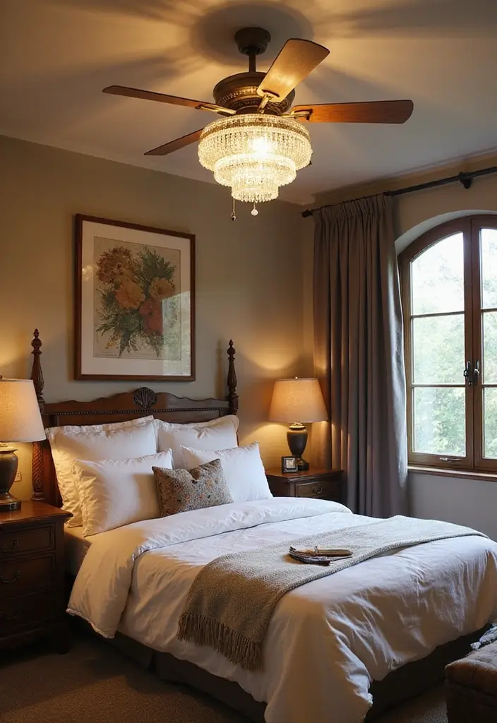 25 Bedroom Ceiling Fan Ideas That Keep You Cool in Style - 12. Crystal-Accented Ceiling Fan