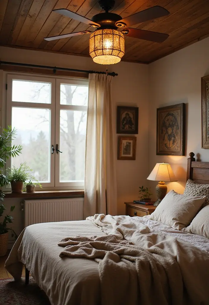 25 Bedroom Ceiling Fan Ideas That Keep You Cool in Style - 6. Rustic Lantern-Style Fan