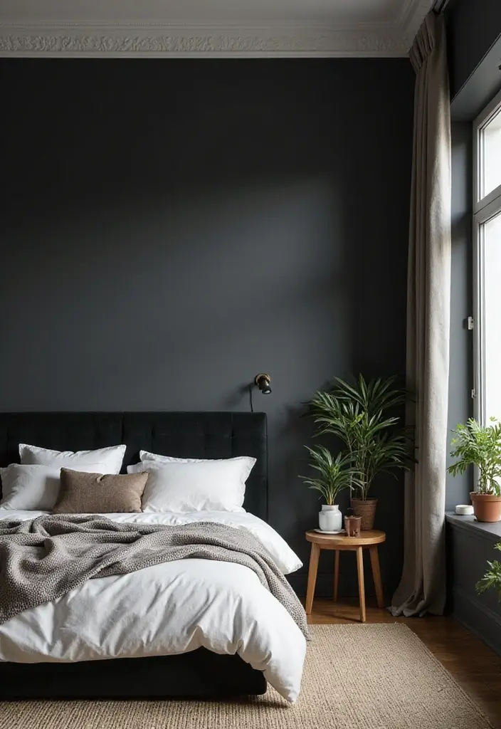 25 Bedroom Ideas with Black Furniture That Look Modern and Luxurious - 2. Accent Walls with Dark Paint