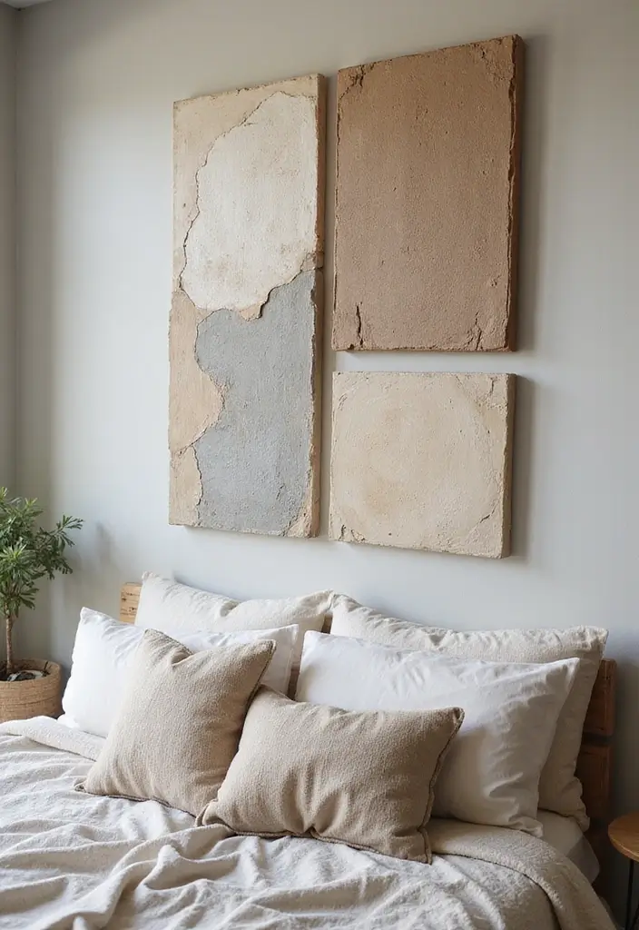 25 Bedroom Wall Painting Ideas Creativity Design That Inspire You - 18. Layered Wall Art with Natural Paints