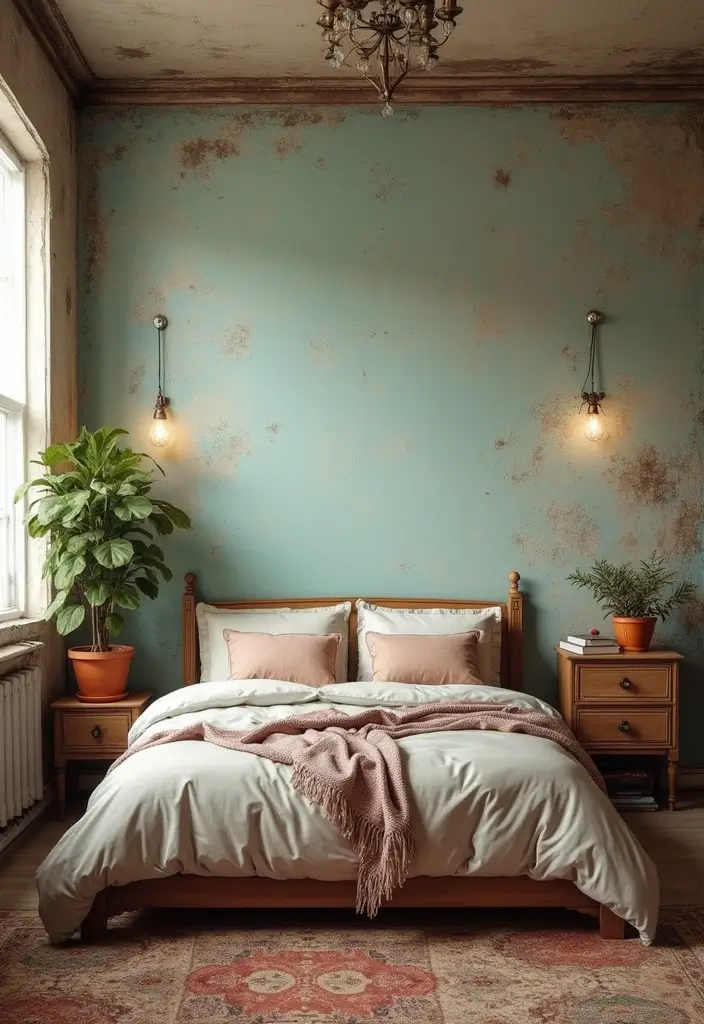25 Bedroom Wall Painting Ideas Creativity Design That Inspire You - 23. Vintage Chic with Distressed Finishes