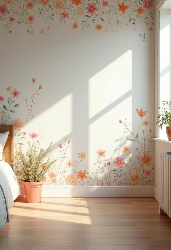 25 Bedroom Wall Painting Ideas Creativity Design That Inspire You - 8. Whimsical Floral Patterns