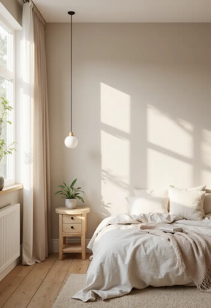 25 Beige Wall Bedroom Ideas That Add Warmth and Sophistication - 3. Minimalist Scandinavian Retreat
