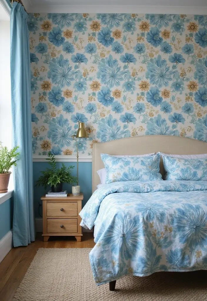 25 Blue Color Bedroom Ideas That Refresh Your Mood Instantly - 12. Blue Floral Patterns