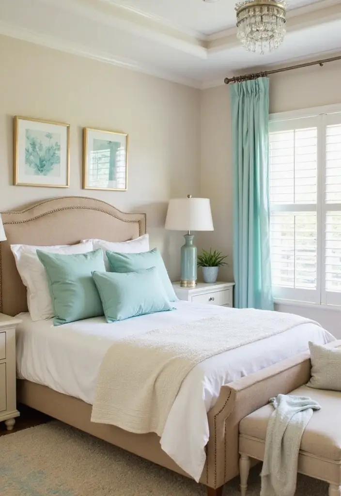 25 Blue Color Bedroom Ideas That Refresh Your Mood Instantly - 13. Warm Aqua Accents