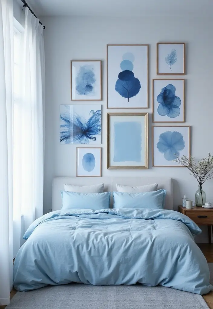25 Blue Color Bedroom Ideas That Refresh Your Mood Instantly - 25. Blue Wall Art