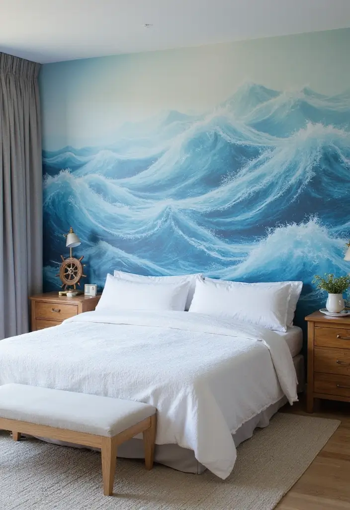 25 Blue Wallpaper Bedroom Ideas That Transform Blank Walls - 1. Ocean-Inspired Waves