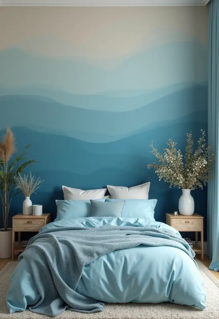25 Blue Wallpaper Bedroom Ideas That Transform Blank Walls - 11. Ombre Effect