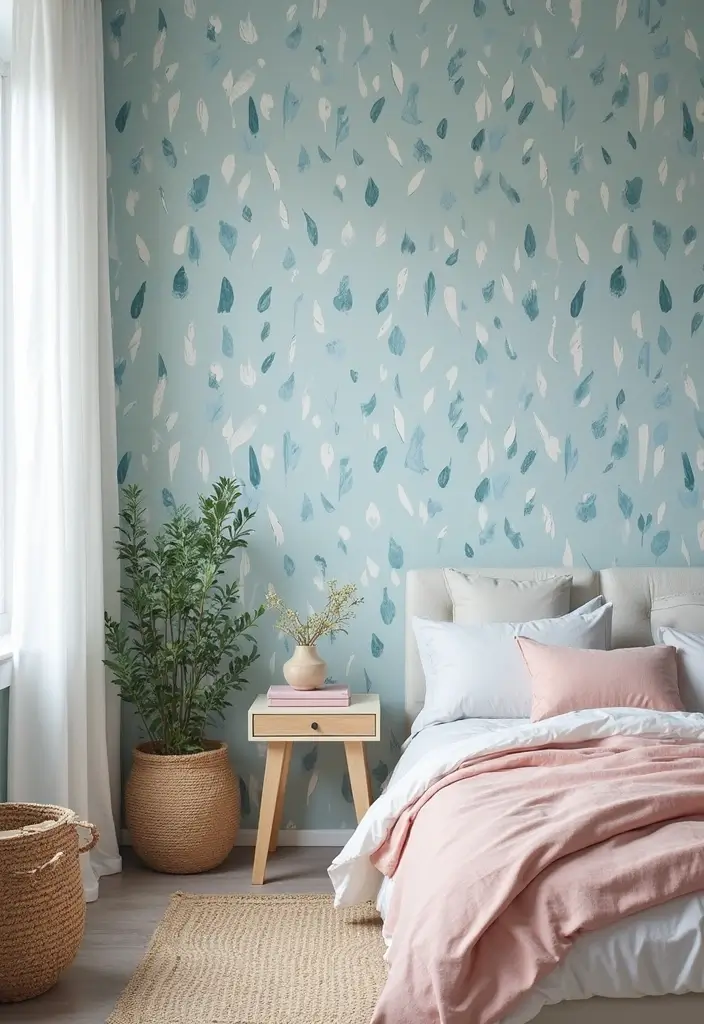 25 Blue Wallpaper Bedroom Ideas That Transform Blank Walls - 17. Feathered Blue Pattern