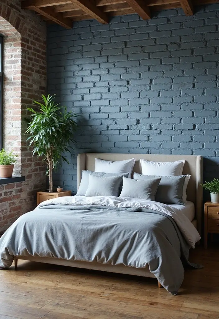 25 Blue Wallpaper Bedroom Ideas That Transform Blank Walls - 18. Rustic Blue Brick