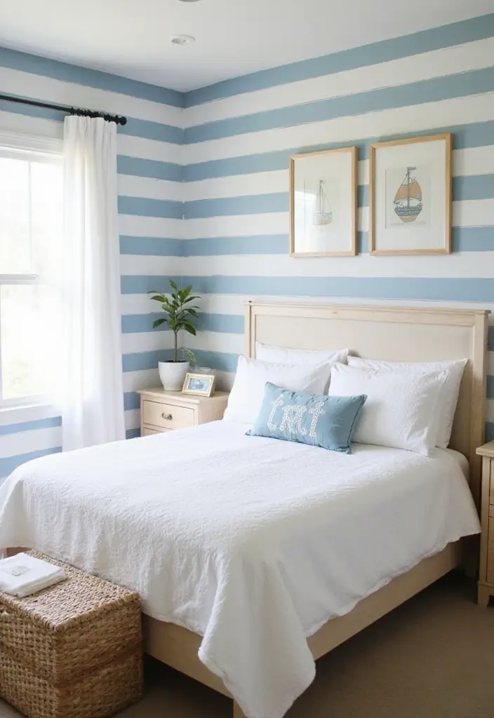 25 Blue Wallpaper Bedroom Ideas That Transform Blank Walls - 2. Nautical Stripes