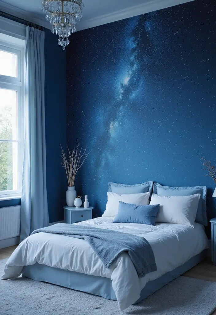 25 Blue Wallpaper Bedroom Ideas That Transform Blank Walls - 22. Ethereal Starry Night