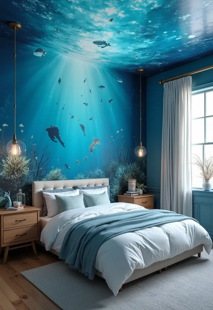 25 Blue Wallpaper Bedroom Ideas That Transform Blank Walls - 23. Underwater Scenes