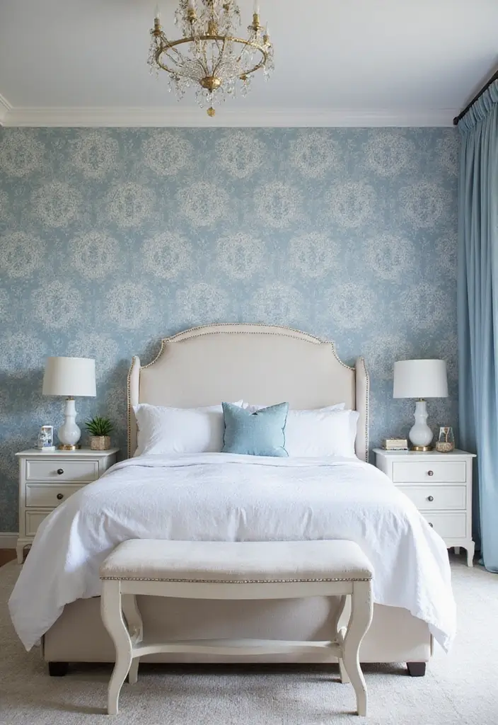 25 Blue Wallpaper Bedroom Ideas That Transform Blank Walls - 9. Classic Blue and White