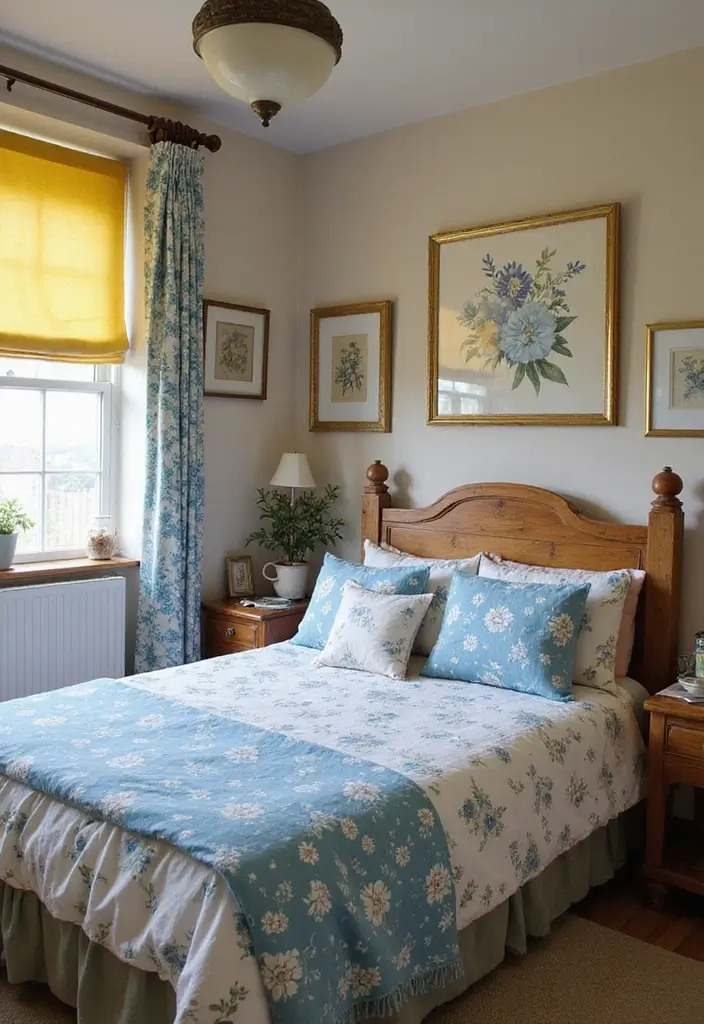 25 Blue and Yellow Bedroom Ideas That Brighten Any Space - 17. Charming Cottage