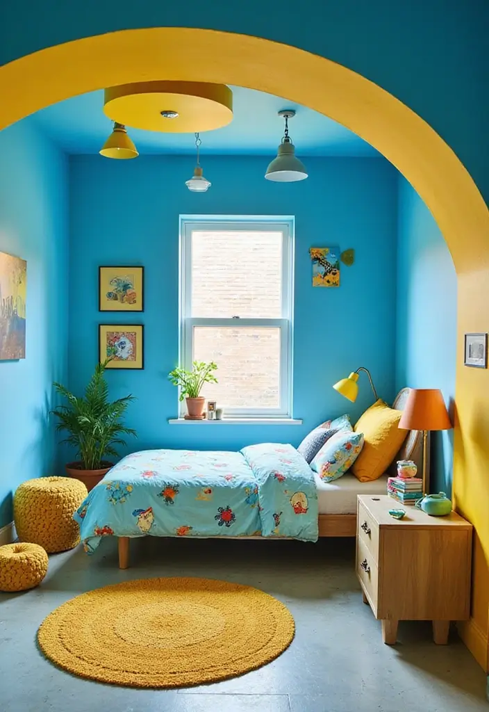 25 Blue and Yellow Bedroom Ideas That Brighten Any Space - 20. Youthful Charm