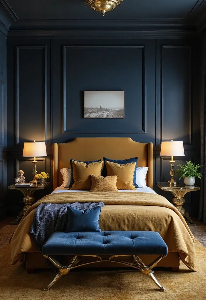 25 Blue and Yellow Bedroom Ideas That Brighten Any Space - 6. Elegant and Timeless