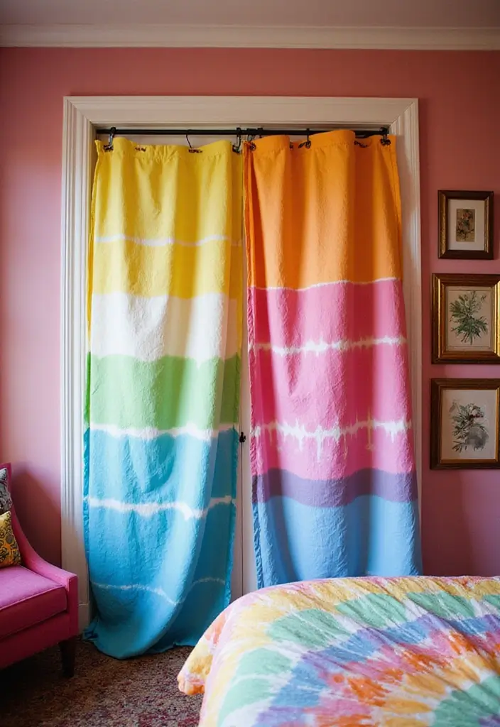 25 Curtains for Closet Doors Bedroom Ideas That Add Soft Style - 11. Tie-Dye Curtains