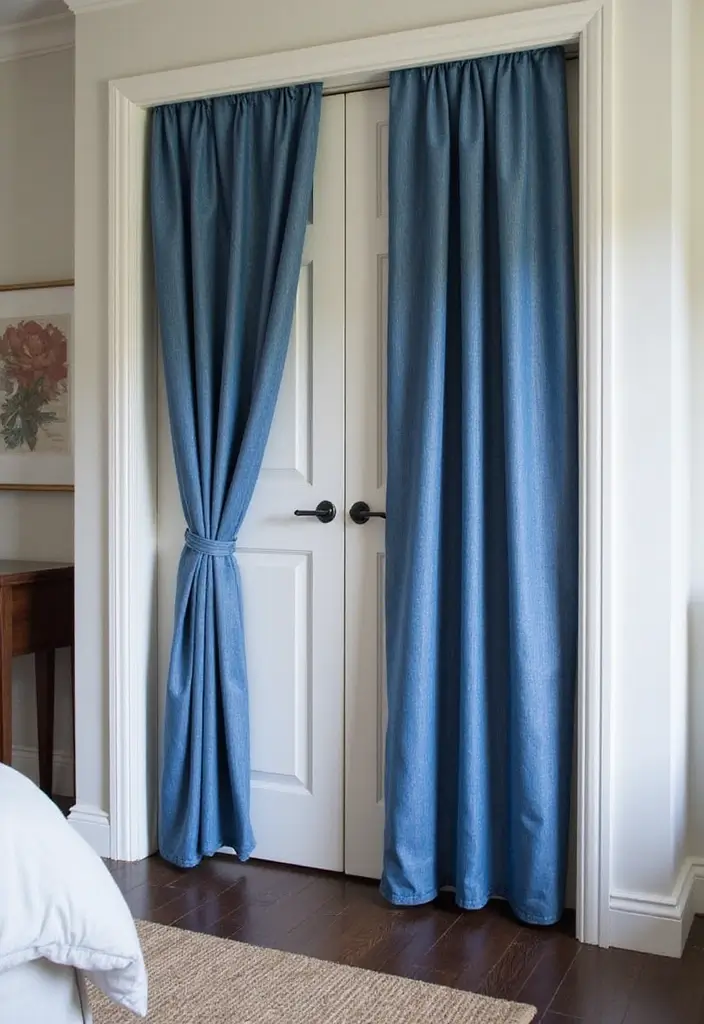 25 Curtains for Closet Doors Bedroom Ideas That Add Soft Style - 16. Denim or Jean Fabric Curtains