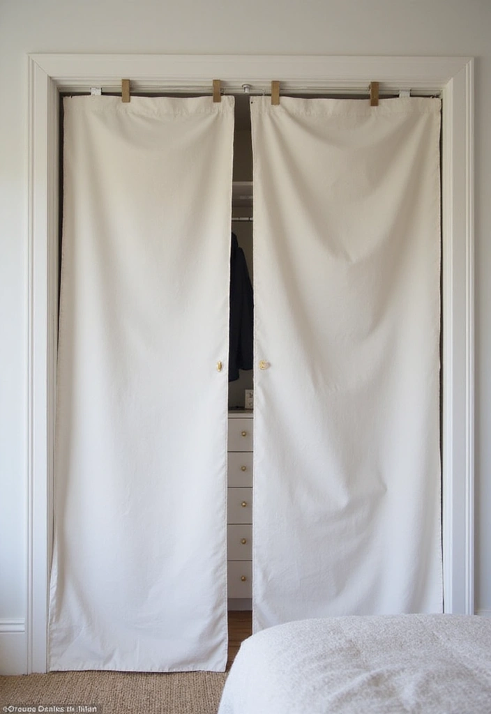 25 Curtains for Closet Doors Bedroom Ideas That Add Soft Style - 20. Minimalist Canvas Tarp Curtains