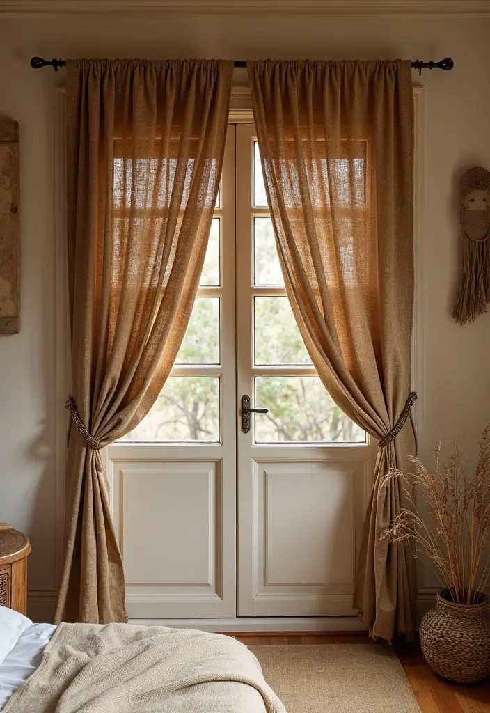 25 Curtains for Closet Doors Bedroom Ideas That Add Soft Style - 23. Rustic Jute Curtains