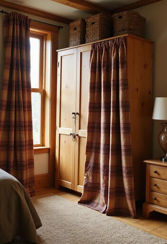 25 Curtains for Closet Doors Bedroom Ideas That Add Soft Style - 6. Rustic Plaid Curtains