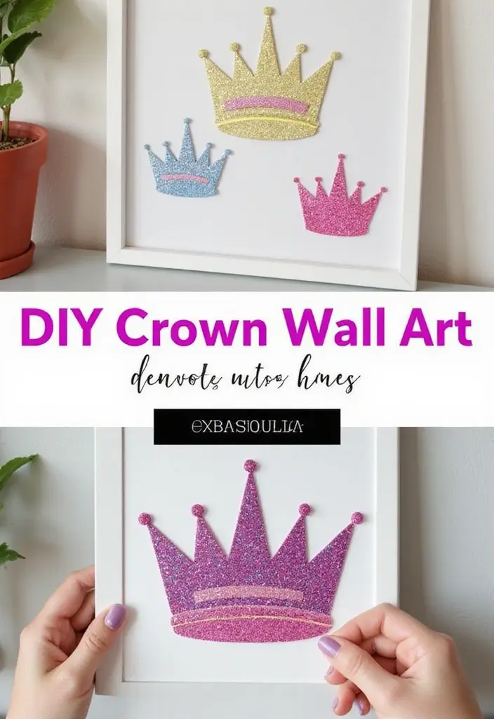 25 Disney Princess Bedroom Ideas That Feel Magical and Sweet - 8. DIY Princess Crown Wall Art