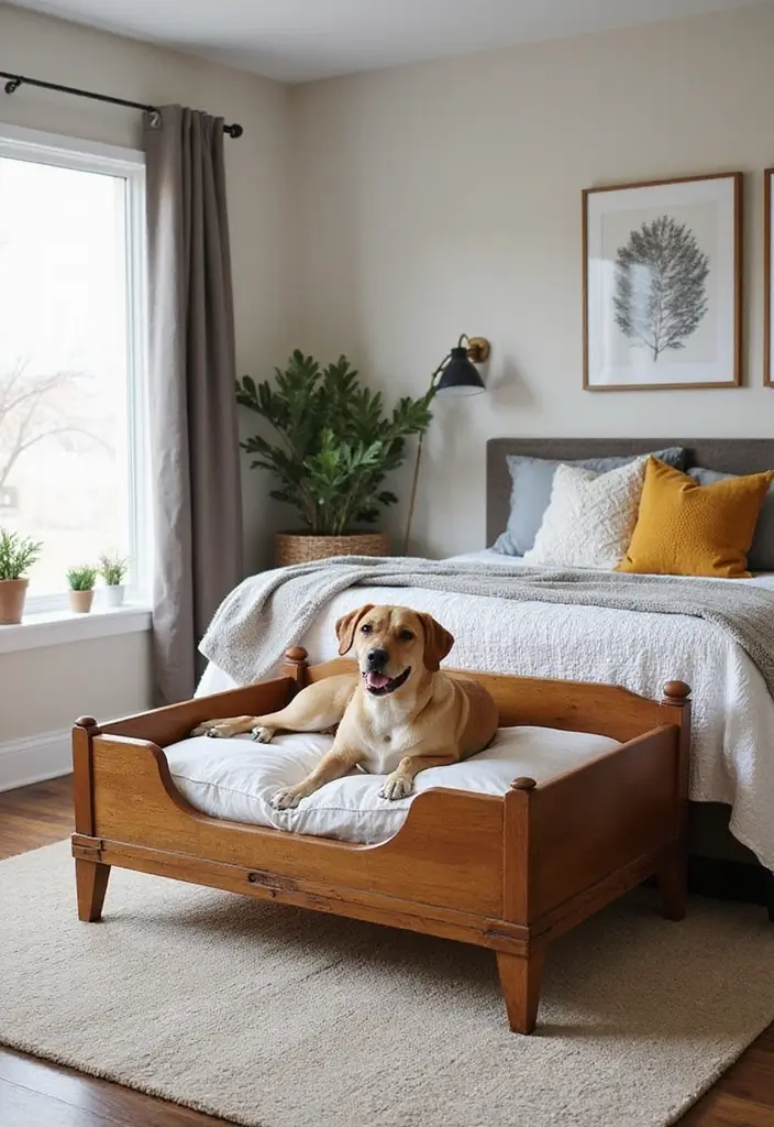 25 Dog Bed Ideas for Bedroom That Look Cute and Functional - 21. Elevated Wooden Dog Bed