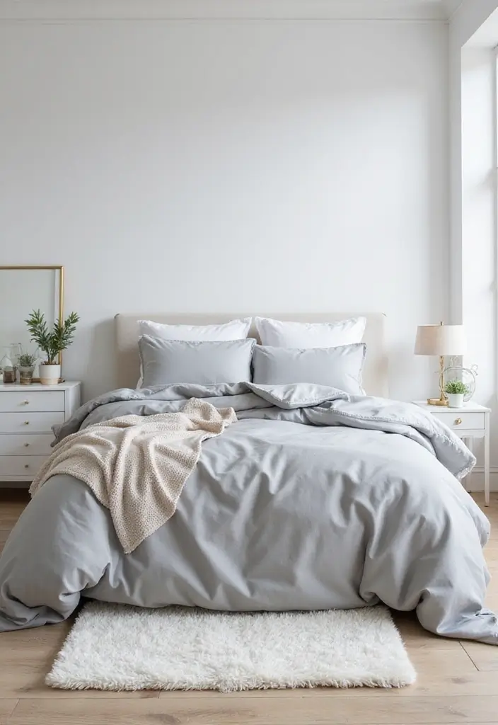 25 Gray Comforter Bedroom Ideas That Feel Calm & Neutral - 1. Soft Gray and White Contrast