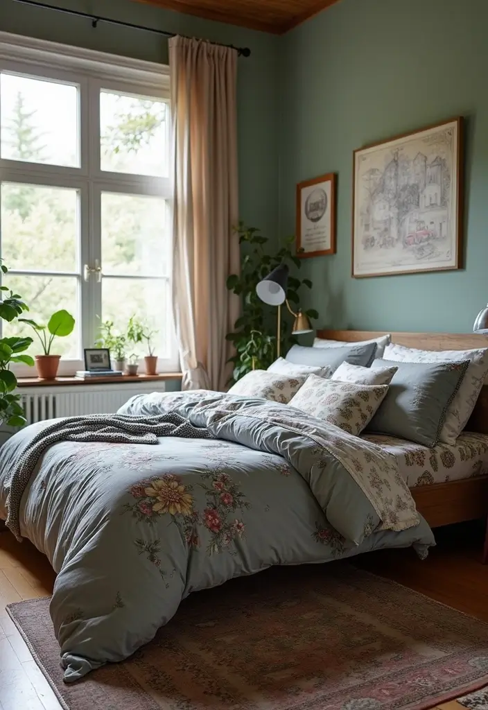 25 Gray Comforter Bedroom Ideas That Feel Calm & Neutral - 13. Gray Bedding with Retro Vibes