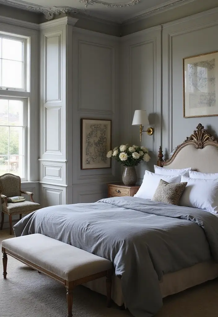 25 Gray Comforter Bedroom Ideas That Feel Calm & Neutral - 17. Gray Comforter with Statement Furniture