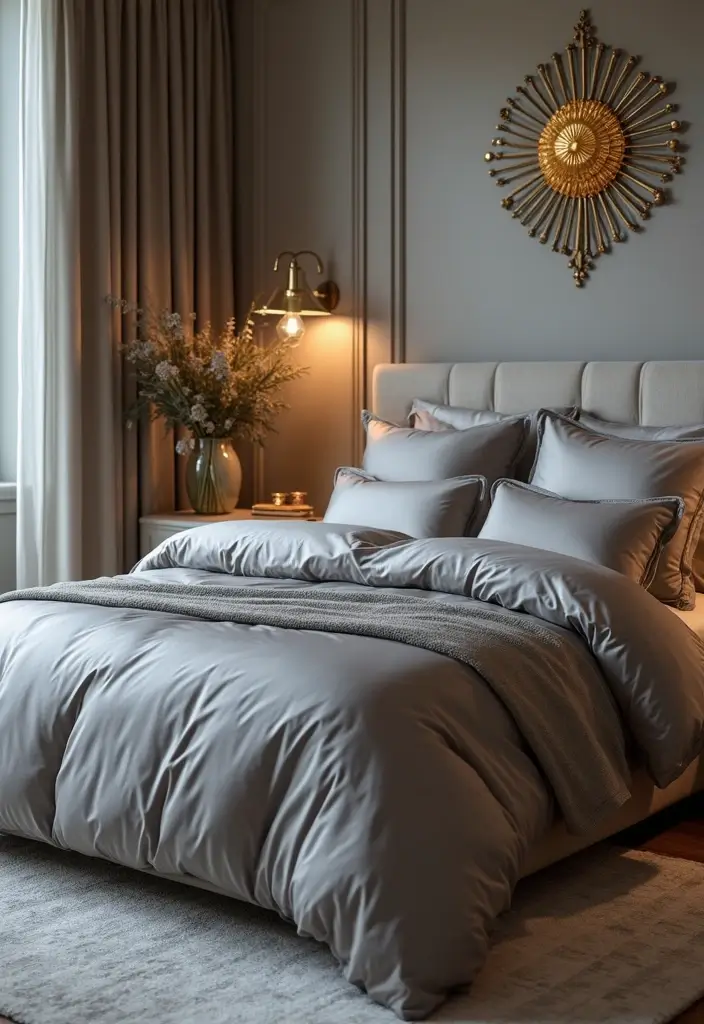 25 Gray Comforter Bedroom Ideas That Feel Calm & Neutral - 18. Gray Comforter with Luxury Touches