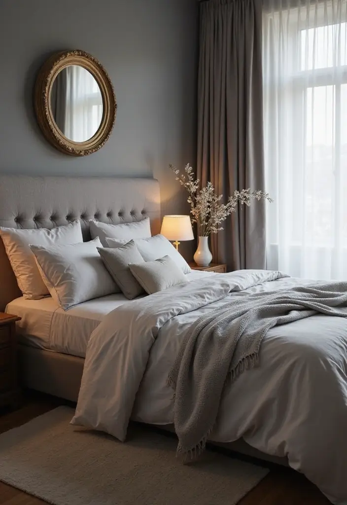 25 Gray Comforter Bedroom Ideas That Feel Calm & Neutral - 9. Romantic Gray Layers