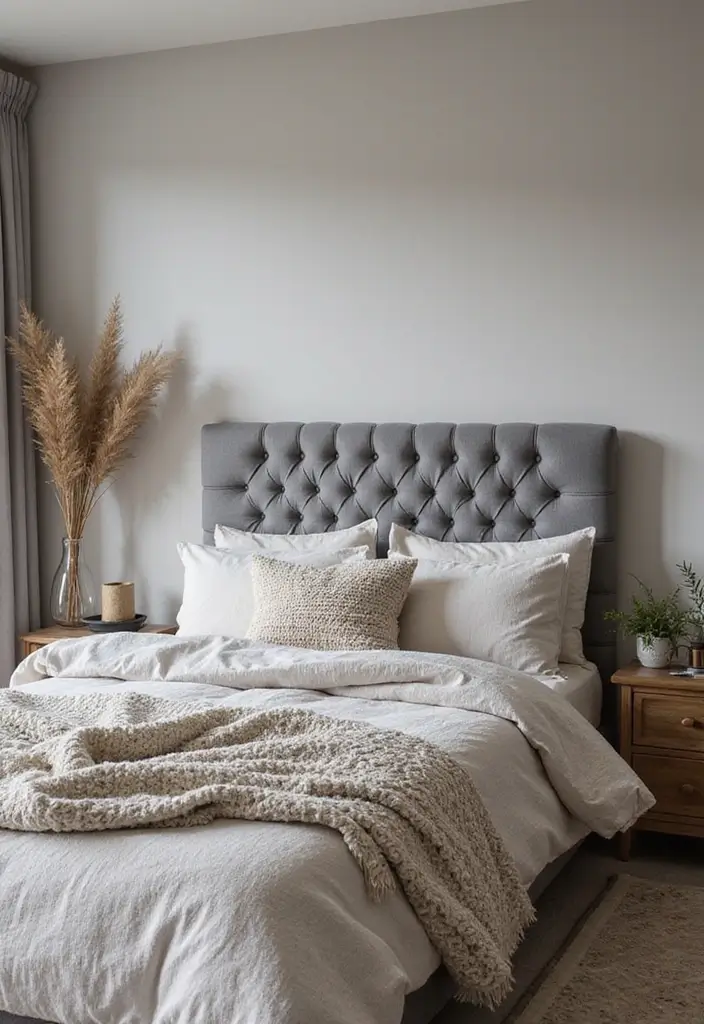 25 Grey Headboard Bedroom Ideas That Feel Classy and Versatile - 10. Layered Textures