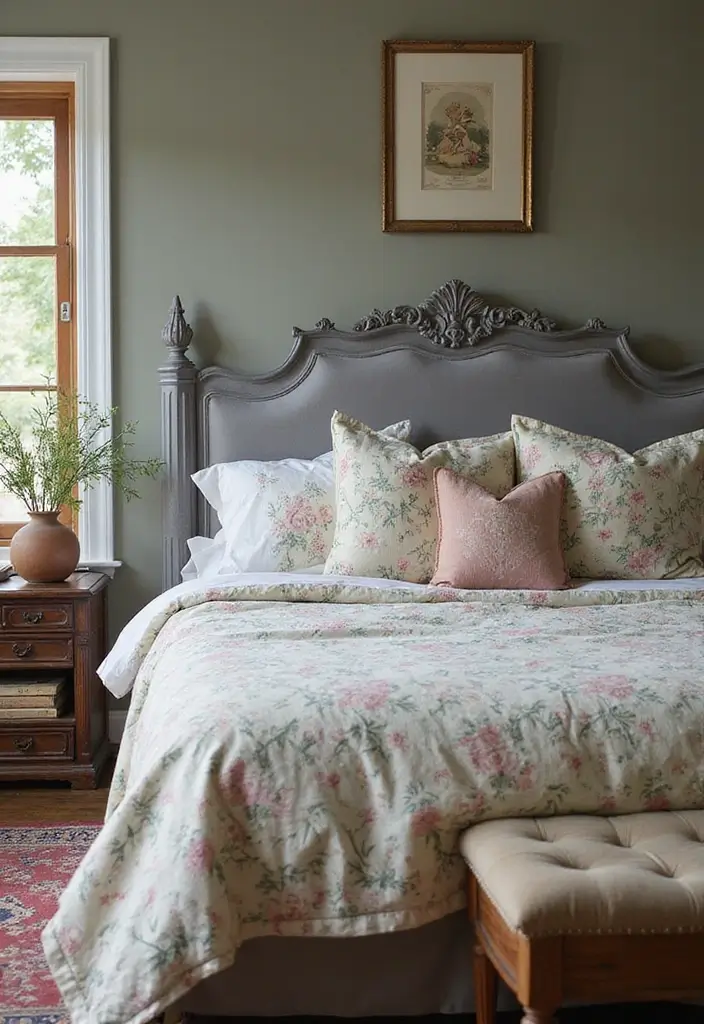 25 Grey Headboard Bedroom Ideas That Feel Classy and Versatile - 14. Vintage Vibes