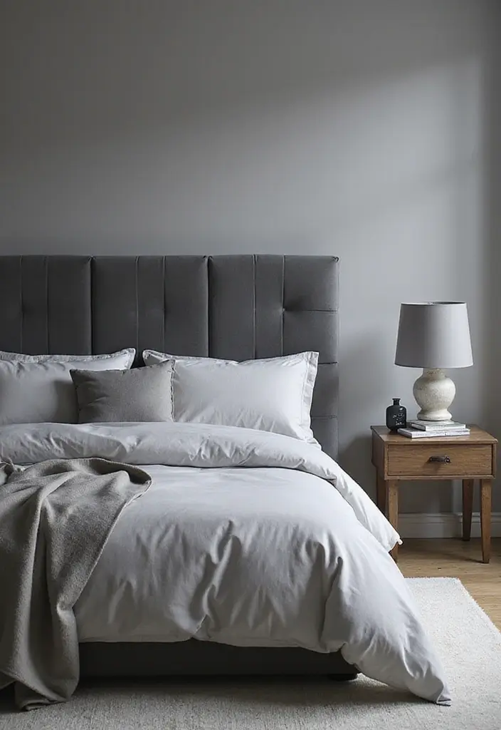 25 Grey Headboard Bedroom Ideas That Feel Classy and Versatile - 17. Monochrome Magic