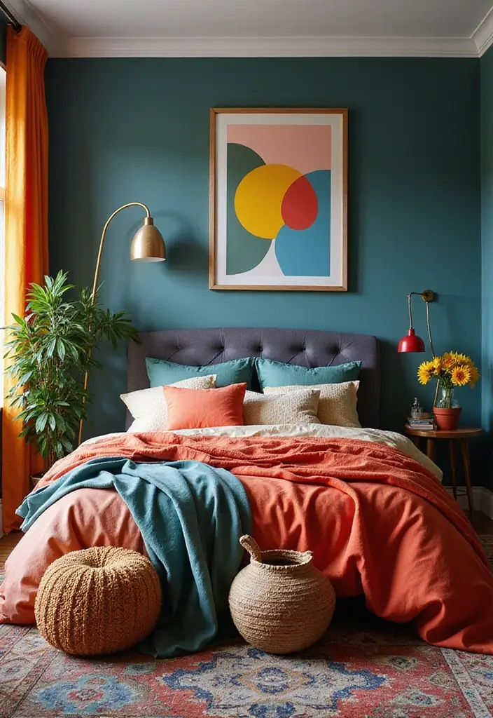 25 Grey Headboard Bedroom Ideas That Feel Classy and Versatile - 18. Bold Colors and Grey