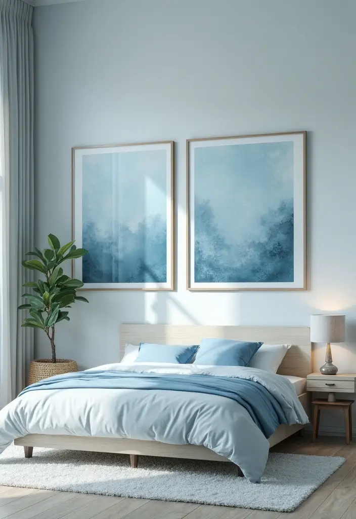 25 Light Blue Aesthetic Bedroom Ideas That Feel Fresh and Clean - 15. Custom Artwork