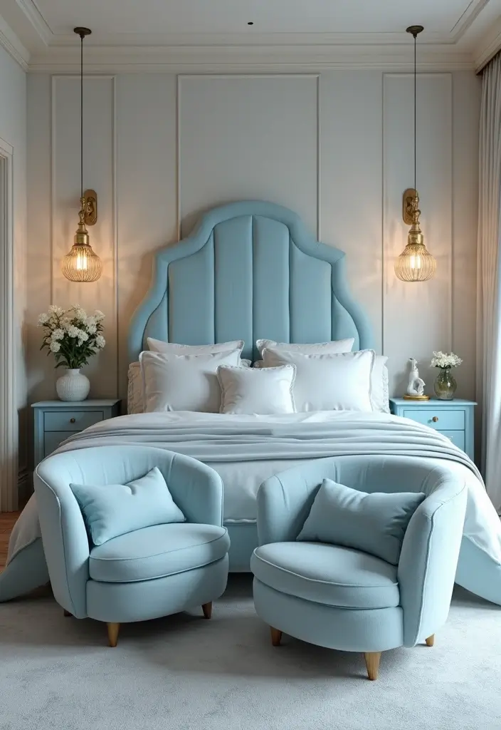 25 Light Blue Aesthetic Bedroom Ideas That Feel Fresh and Clean - 21. Soft Upholstery