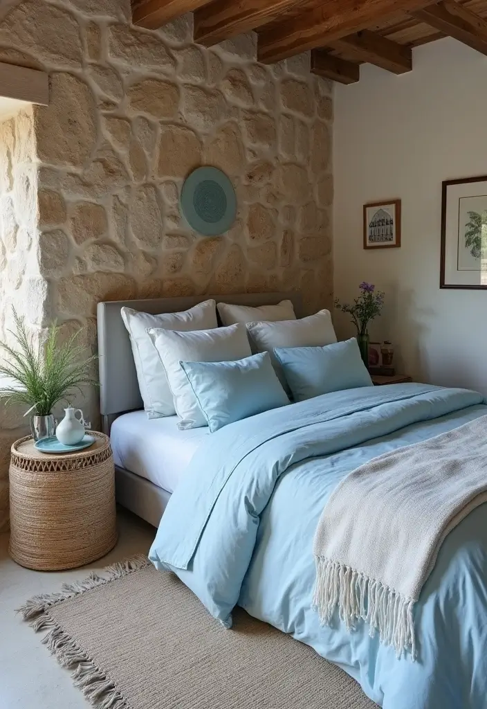 25 Light Blue Aesthetic Bedroom Ideas That Feel Fresh and Clean - 23. Rugged Textures