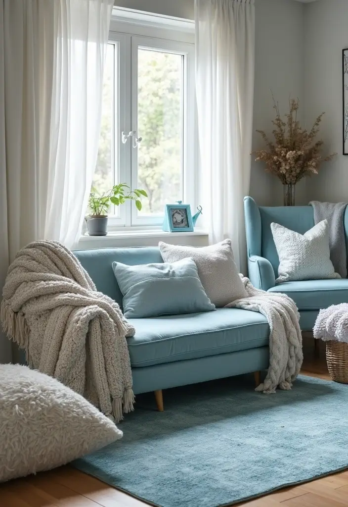 25 Light Blue Aesthetic Bedroom Ideas That Feel Fresh and Clean - 6. Textured Layers