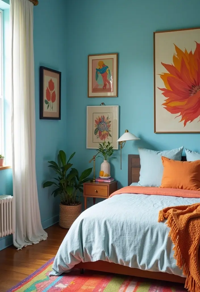 25 Light Blue Aesthetic Bedroom Ideas That Feel Fresh and Clean - 7. Artistic Vibes