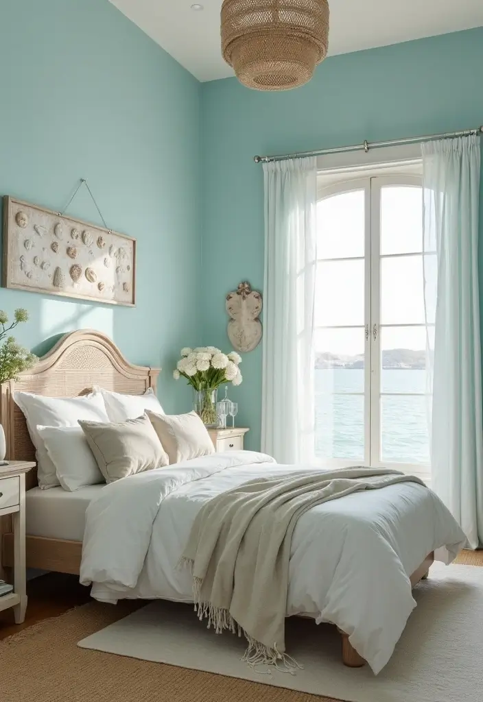 25 Light Blue Wall Bedroom Ideas That Make Spaces Feel Open - 1. Coastal Dreamscape