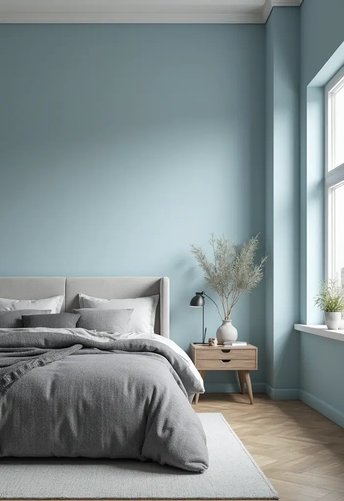 25 Light Blue Wall Bedroom Ideas That Make Spaces Feel Open - 11. Light Blue and Gray Combo