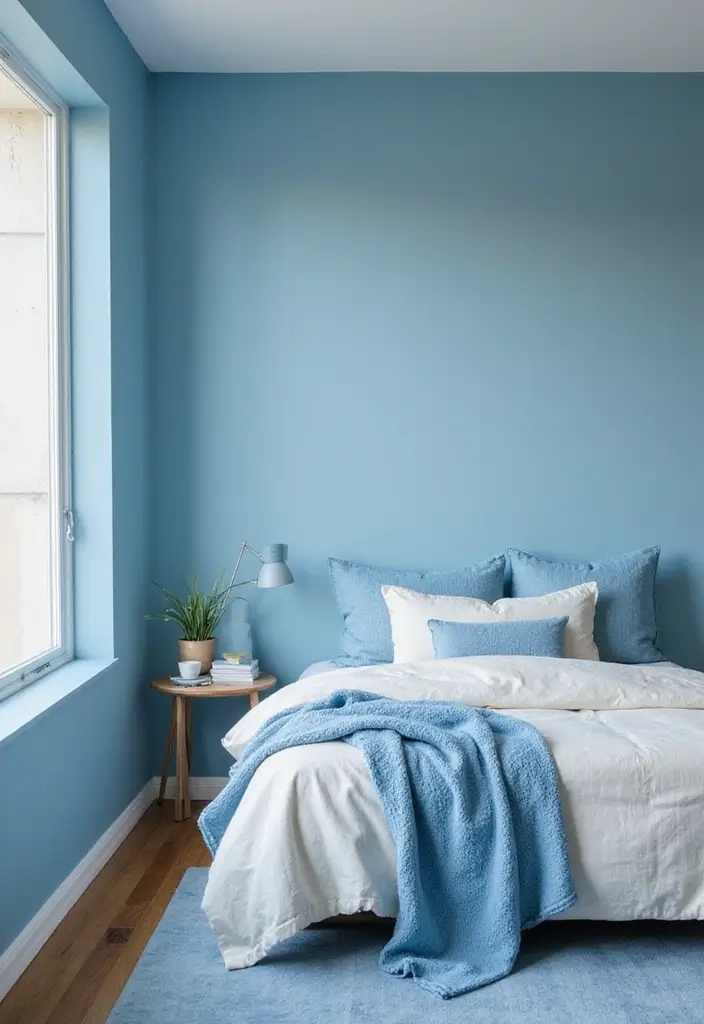 25 Light Blue Wall Bedroom Ideas That Make Spaces Feel Open - 15. Layered Blue Tones