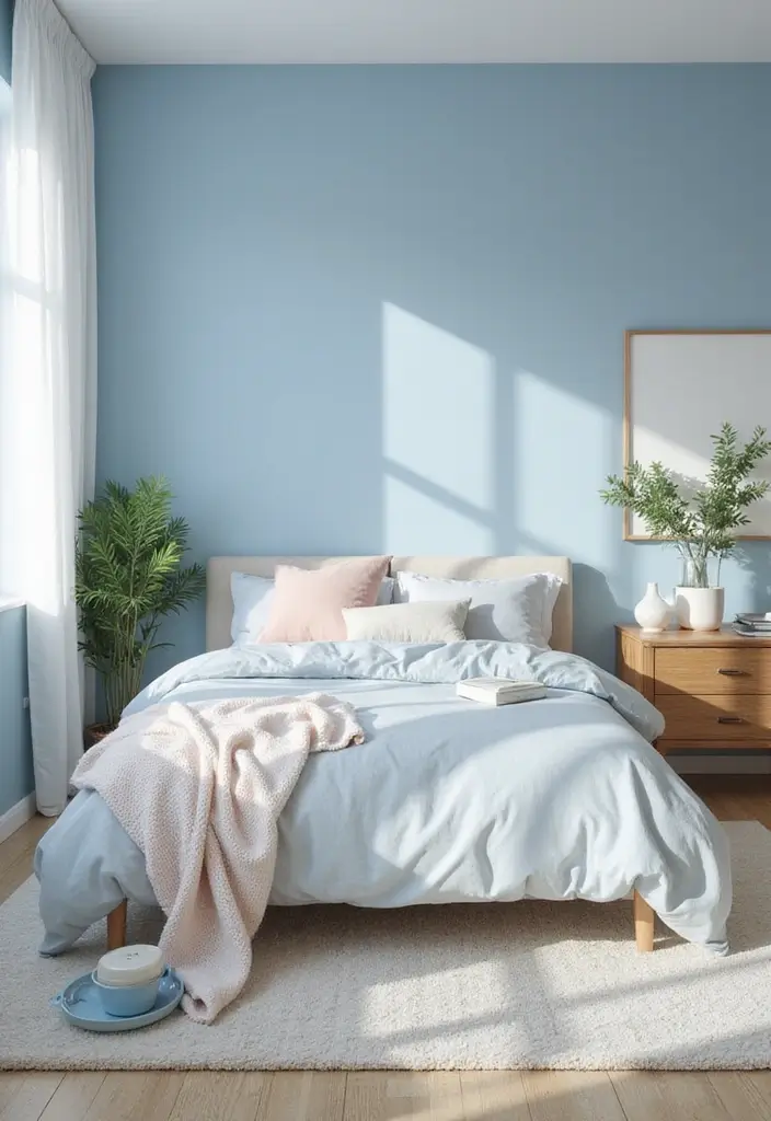 25 Light Blue Wall Bedroom Ideas That Make Spaces Feel Open - 18. Soft Pastels Integration