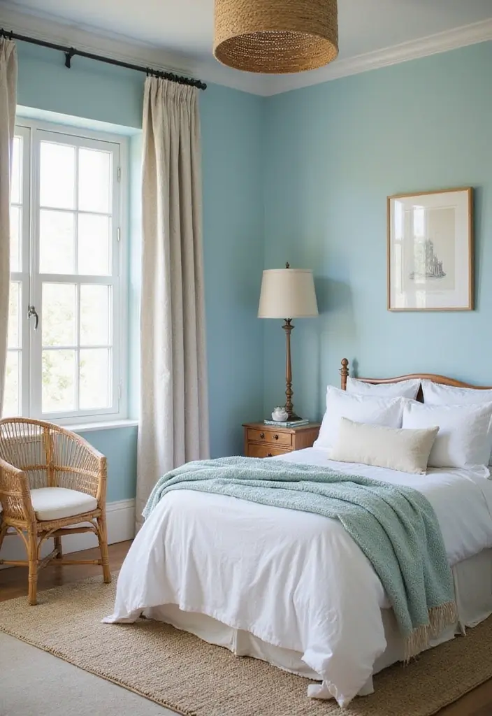 25 Light Blue Wall Bedroom Ideas That Make Spaces Feel Open - 8. Beachy Textures