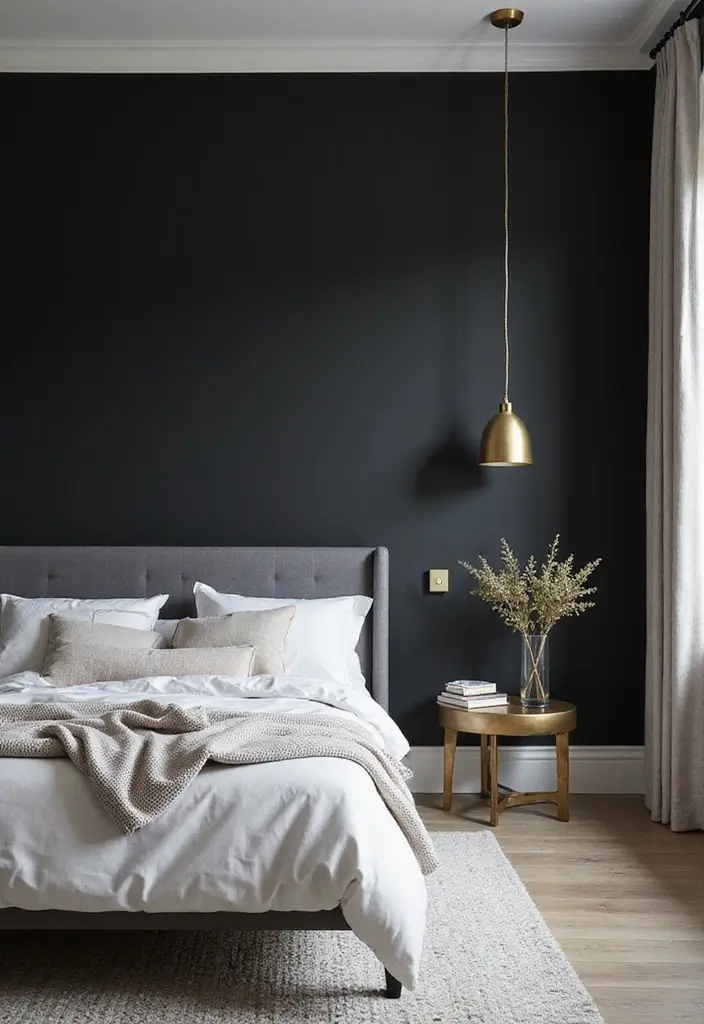 25 Paint Ideas for Bedroom That Completely Transform Your Space - 11. Chic Black Accent Wall