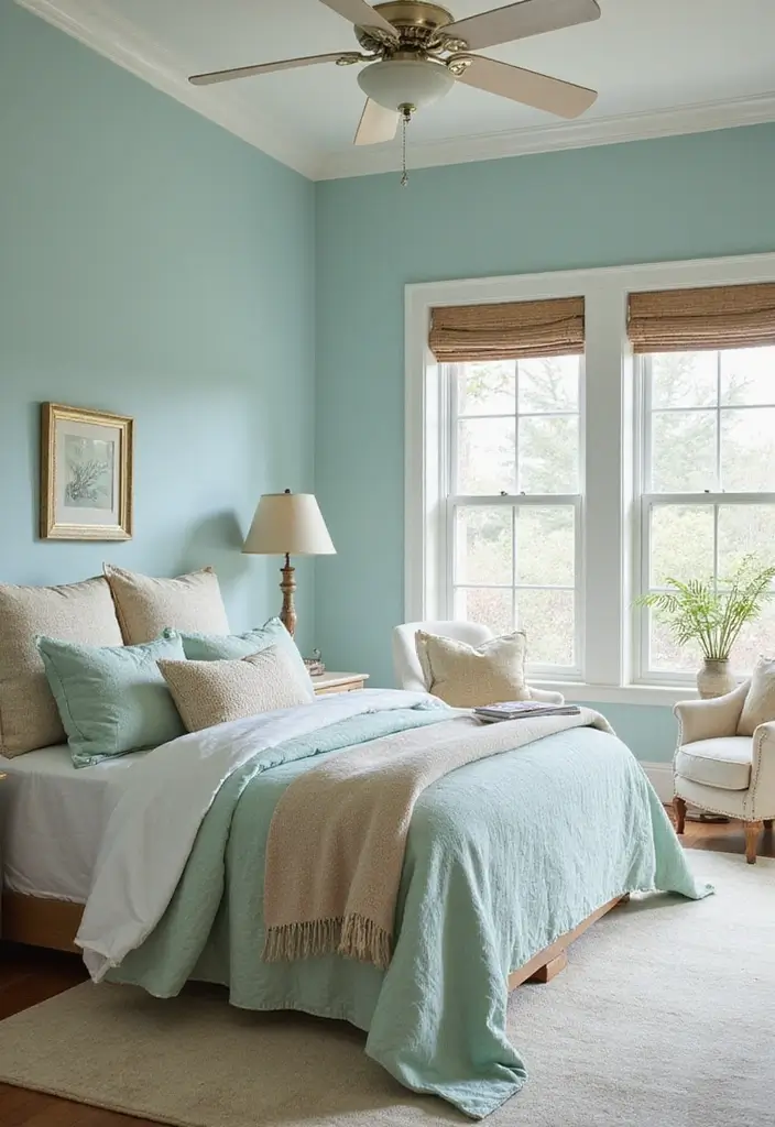 25 Paint Ideas for Bedroom That Completely Transform Your Space - 12. Calming Seafoam Blue